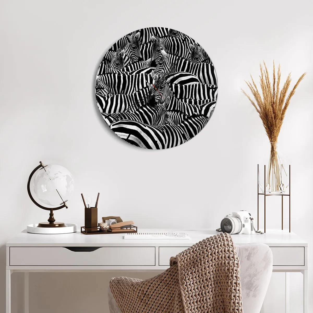 Wandklok - Klok - Een kudde zebra's in een zwart-witcompositie - 30x30cm - Groepsportret met strepen - Moderne wanddecoratie voor woonkamer, keuken en slaapkamer ARTTOR