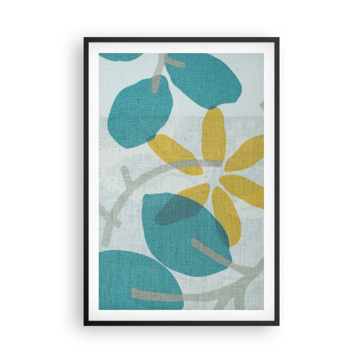 Poster in een zwarte lijst - Tussen de azuurblauwe bladeren - 61x91 cm