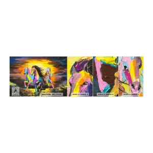 Fotobehang Staaltje Standard Eco - Ondergedompeld in de regenboog - Dieren, Paarden, Vrijheid - 100x30 cm