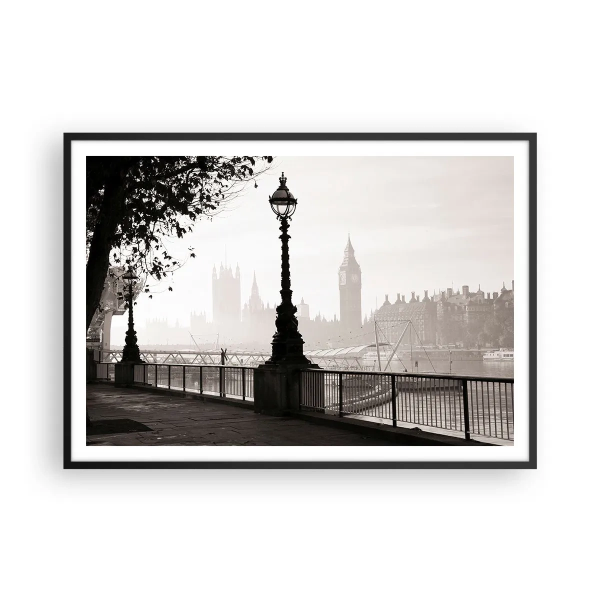Poster in een zwarte lijst - Ochtend in Londen - 100x70 cm