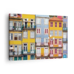 Schilderen op canvas - Kleurrijke gevels van huurkazernes in het stedelijk landschap - 70x50cm - De kleuren van de oude stad - Moderne wanddecoratie voor woonkamer en slaapkamer ARTTOR