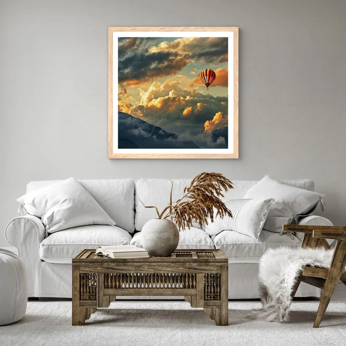 Een poster in een licht eiken lijst - Ik vlieg omdat ik dat wil - 60x60 cm
