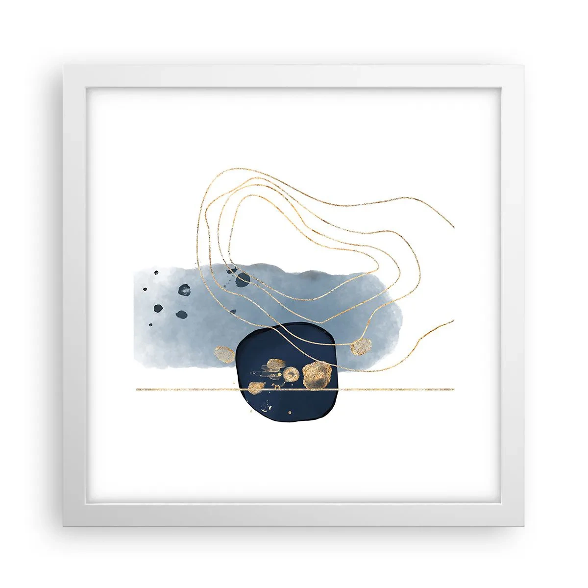 Poster in een witte lijst - Blauw en goud fantasie - 30x30 cm