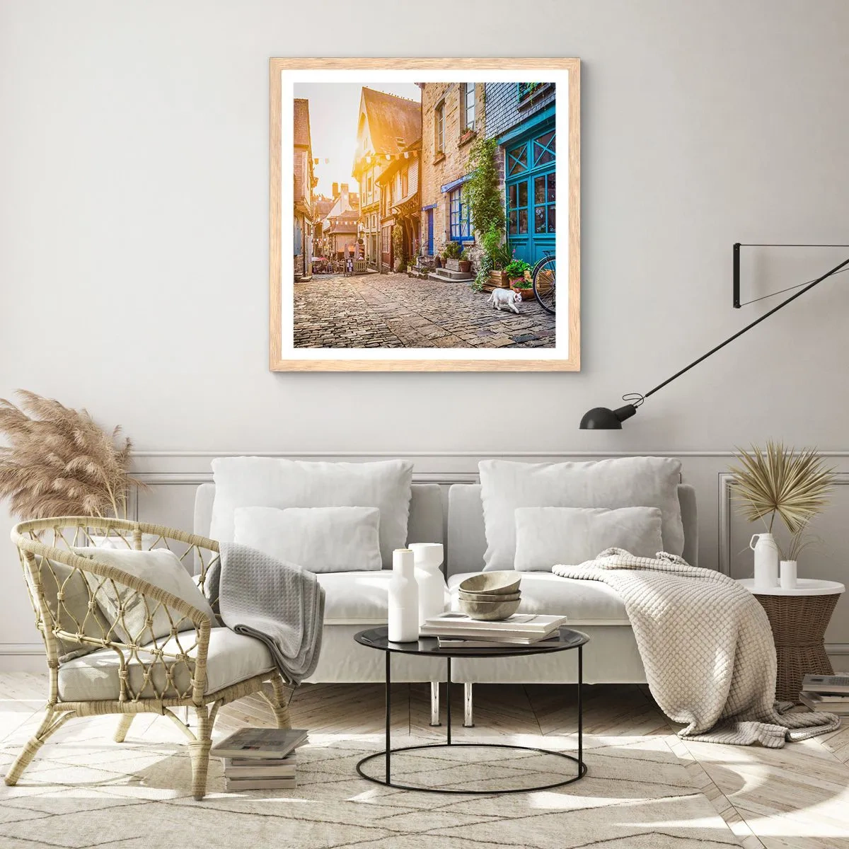 Een poster in een licht eiken lijst - De witte geest van het stadje - 40x40 cm