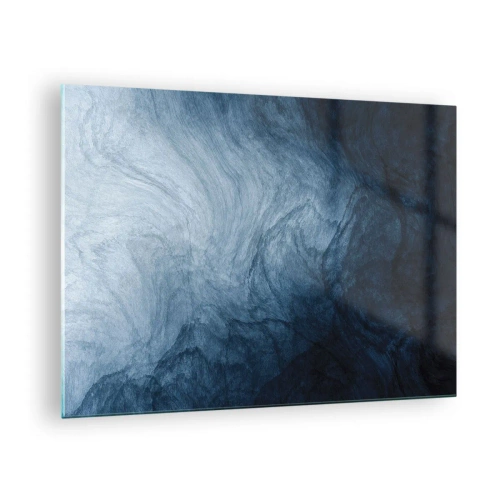Schilderen op glas - Abstracte diepte in tinten marineblauw en grijs - 70x50cm - diep reiken - Moderne wanddecoratie voor woonkamer en slaapkamer ARTTOR