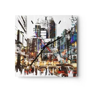 Wandklok - Klok - Een glinsterende stad - 30x30 cm