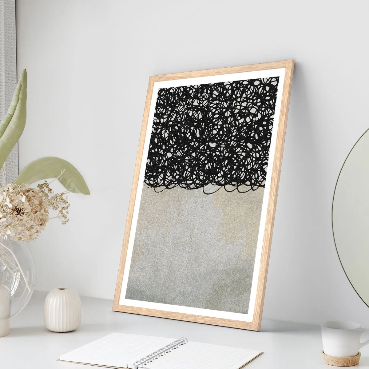 Een poster in een licht eiken lijst - Turbulente abstractie - 50x70 cm