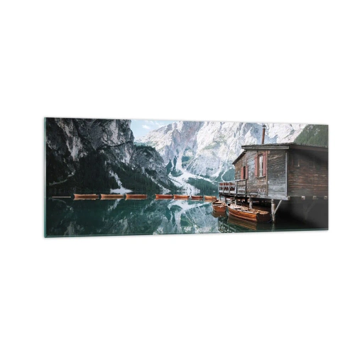 Schilderen op glas - Een kristalheldere bergochtend - 140x50 cm