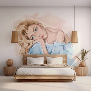 Fotobehang Premium Sand - Dromerig in het blauw - Vrouw, Mode, Grafisch - 300x210 cm