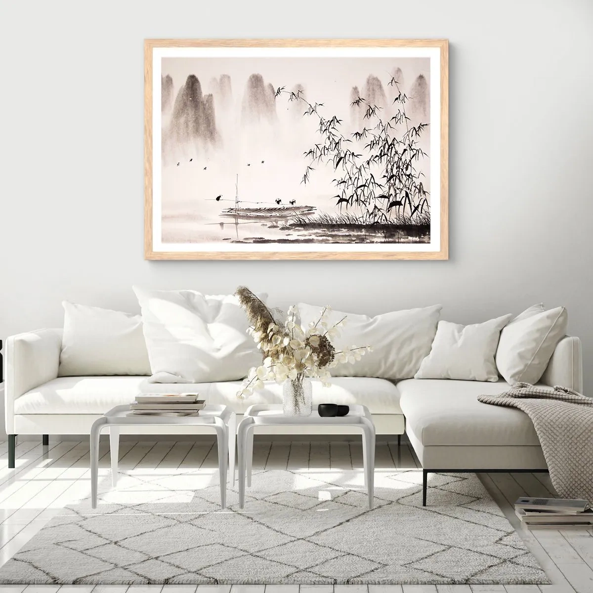 Een poster in een licht eiken lijst - De stilte van de rijstvelden - 100x70 cm