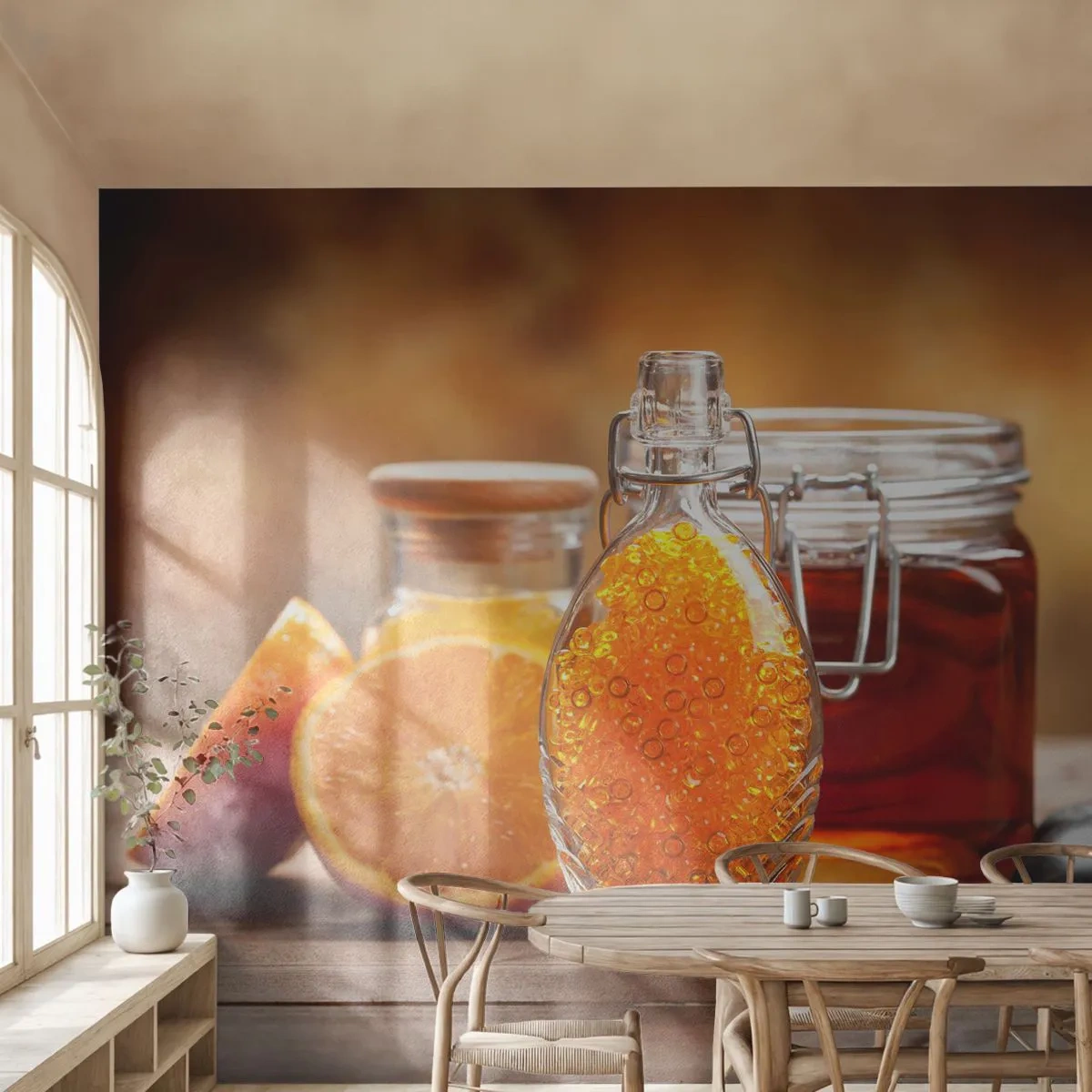 Zelfklevend Fotobehang Deluxe Sticker - Zonnige smaken en aroma's - Gastronomie, Oranje, Pot Met Honing - 250x175 cm