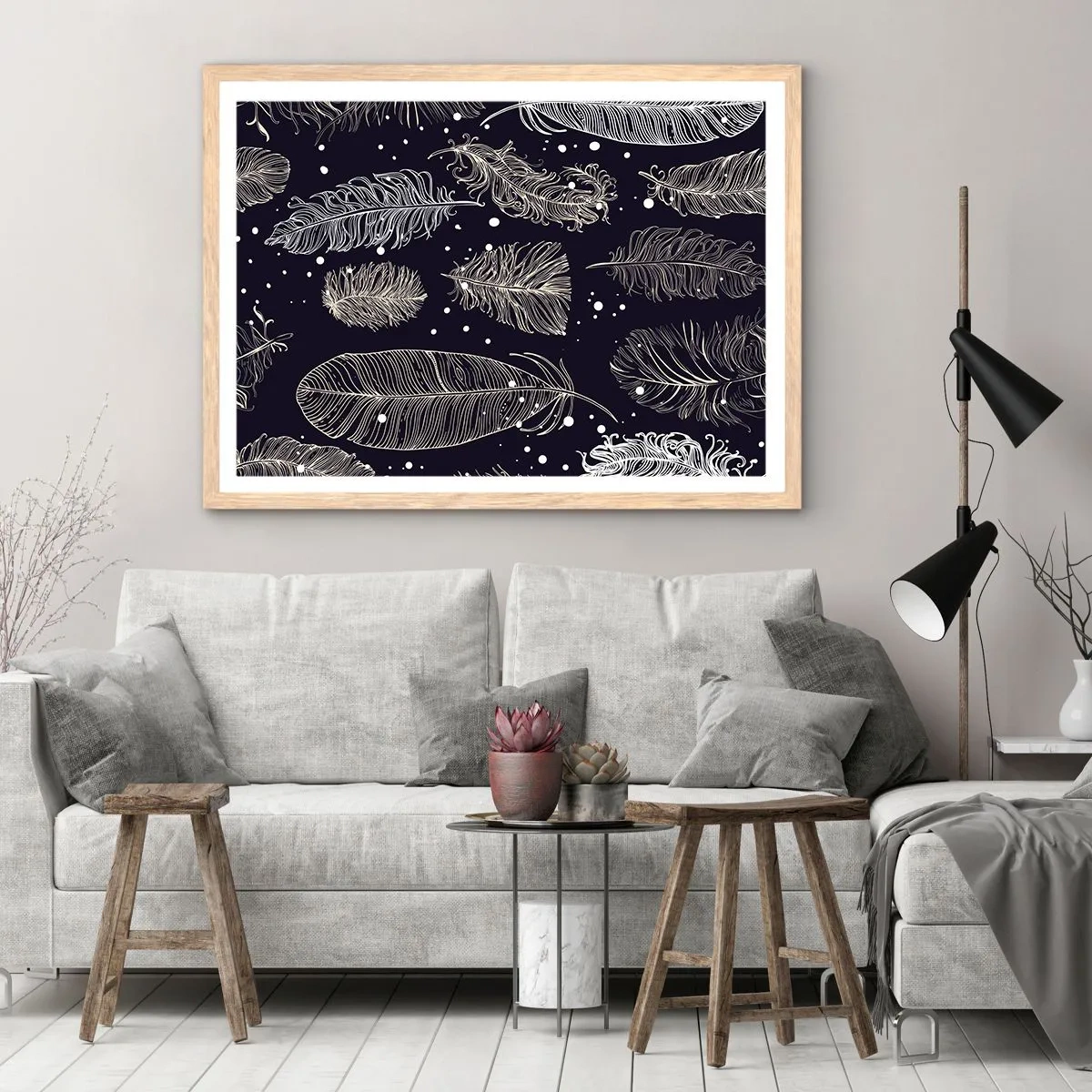 Een poster in een licht eiken lijst - Gevederde kant - 40x30 cm