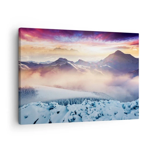 Schilderen op canvas - Met sneeuw bedekte bergen bij zonsopgang met een kleurrijke lucht - 70x50cm - De kracht en puurheid van de natuur - Moderne wanddecoratie voor woonkamer en slaapkamer ARTTOR