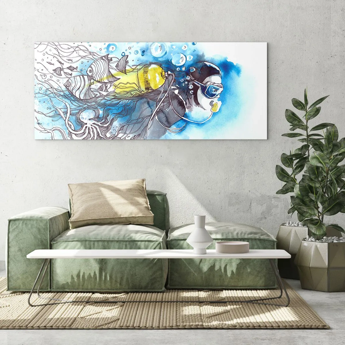 Schilderen op glas - Geweldig blauw - 120x50 cm