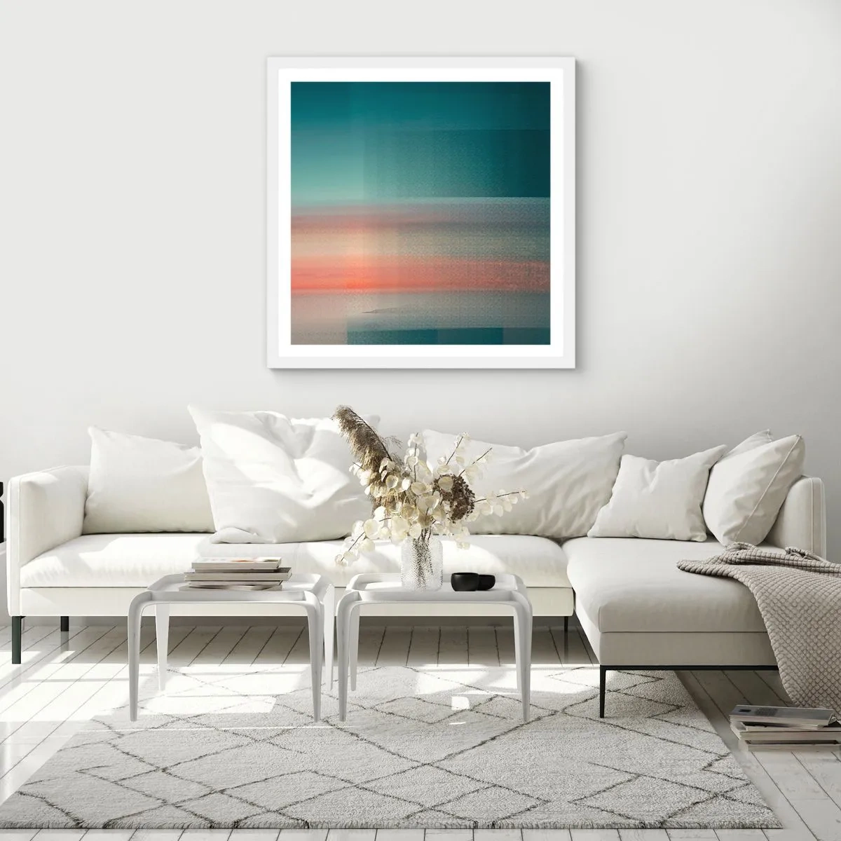 Poster in een witte lijst - Abstractie: golven van licht - 30x30 cm