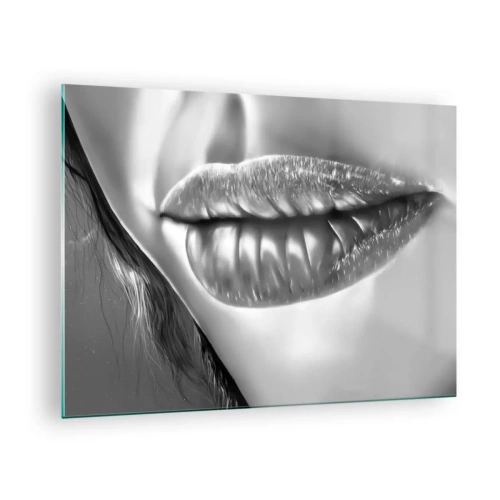 Schilderen op glas - Sensuele vrouwelijke lippen in monochrome tinten - 70x50cm - Ik weet waar je aan denkt... - Moderne wanddecoratie voor woonkamer en slaapkamer ARTTOR