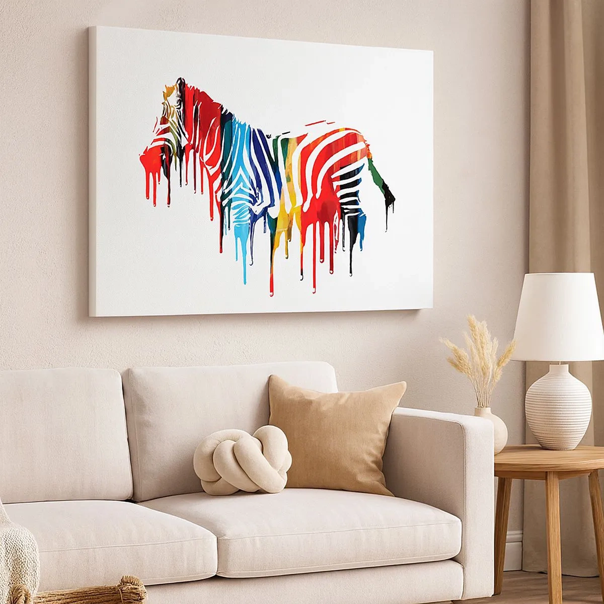 Schilderen op canvas - Abstracte zebra in kleurrijke kleuren met een verfeffect - 70x50cm - Niet alleen zwart-wit - Moderne wanddecoratie voor woonkamer en slaapkamer ARTTOR