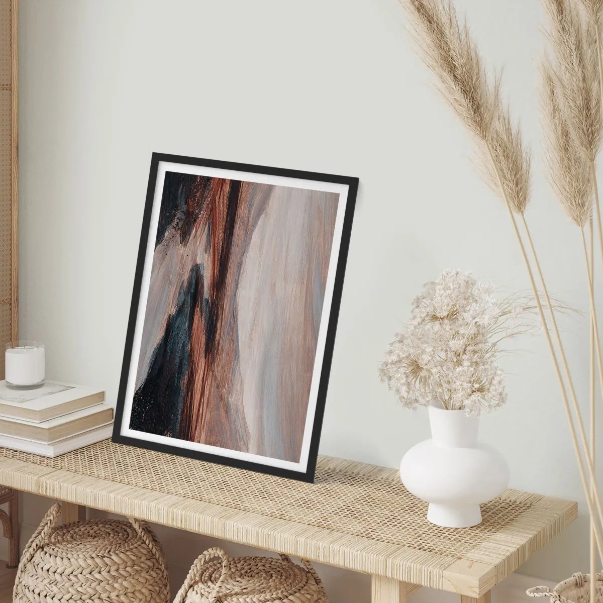Poster in een zwarte lijst - Abstracte compositie in tinten bruin en zwart - 50x70cm - Een rustige vallei - Moderne wanddecoratie voor woonkamer en slaapkamer ARTTOR
