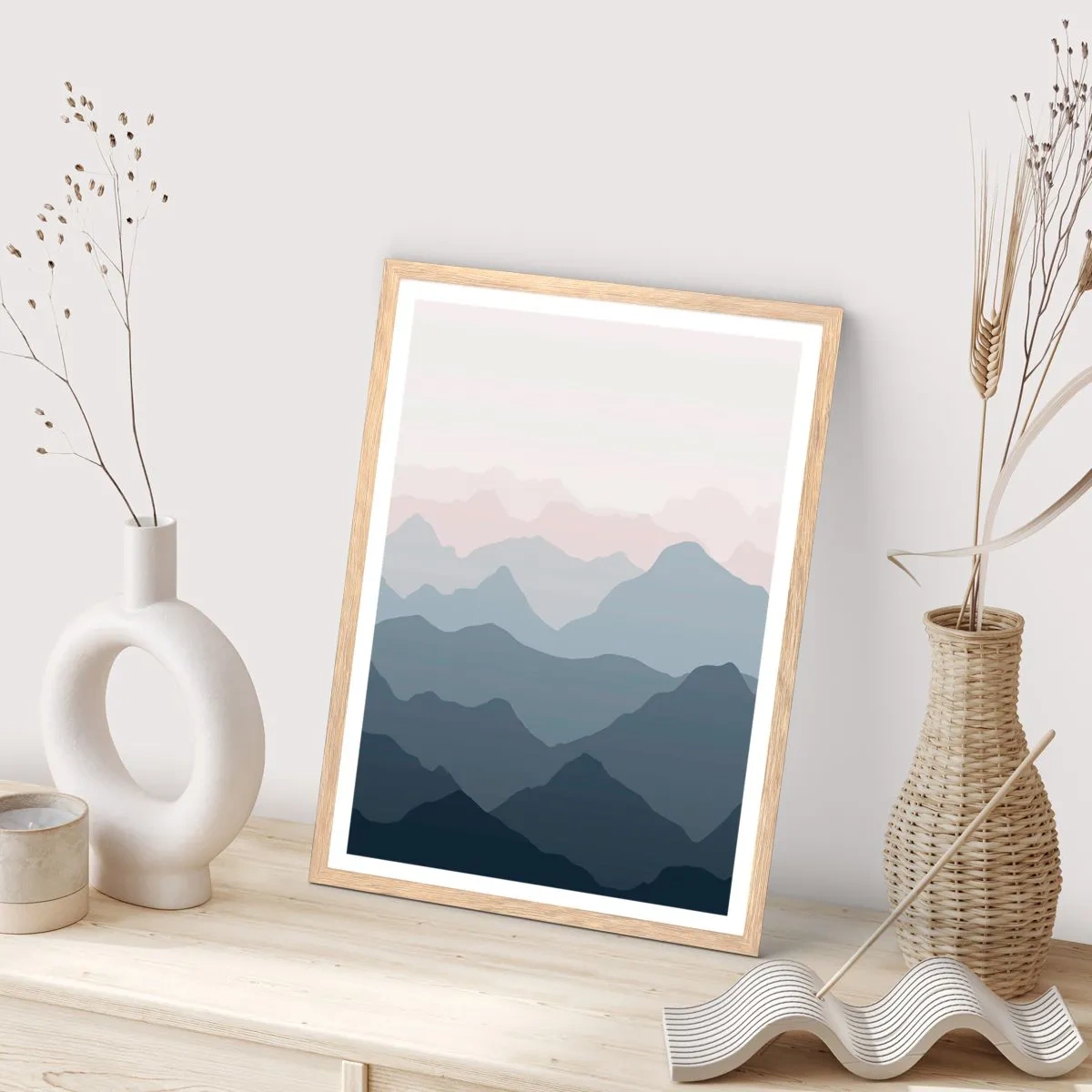Een poster in een licht eiken lijst - Golven van de bergen - 70x100 cm