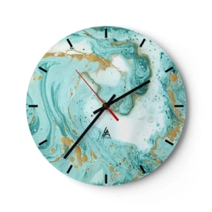Wandklok - Klok - Abstract patroon in tinten turquoise - 30x30cm - Onder de grote golf van het Edo-tijdperk - Moderne wanddecoratie voor woonkamer, keuken en slaapkamer ARTTOR