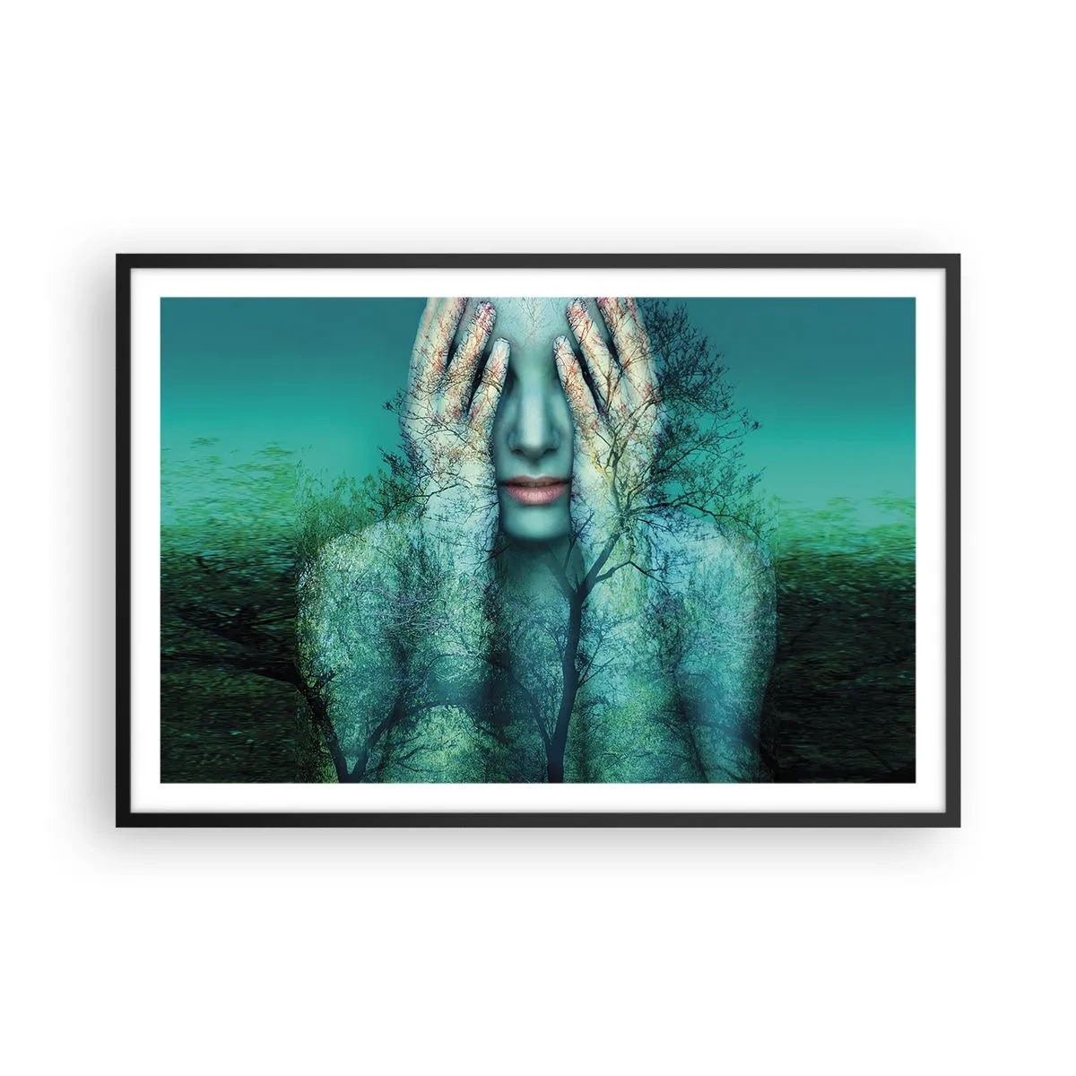 Poster in een zwarte lijst - Ondergedompeld in blauw - 91x61 cm