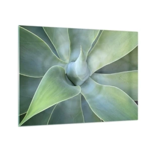 Schilderen op glas - Macrofotografie van een groene plant met spiraalvormige bladeren - 70x50cm - De geboorte van groen - Moderne wanddecoratie voor woonkamer en slaapkamer ARTTOR