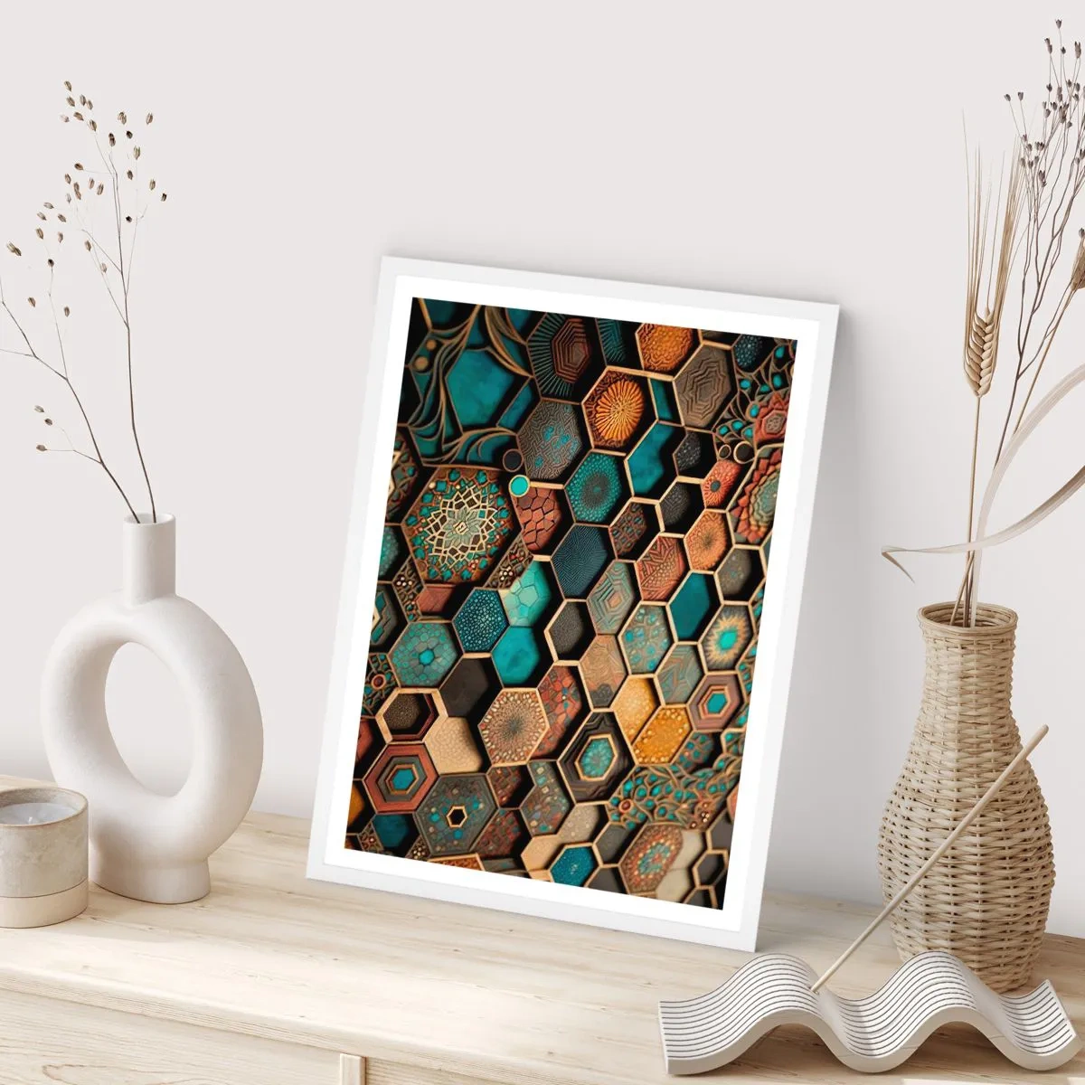 Poster in een witte lijst - Arabische ornamenten – variatie - 50x70 cm