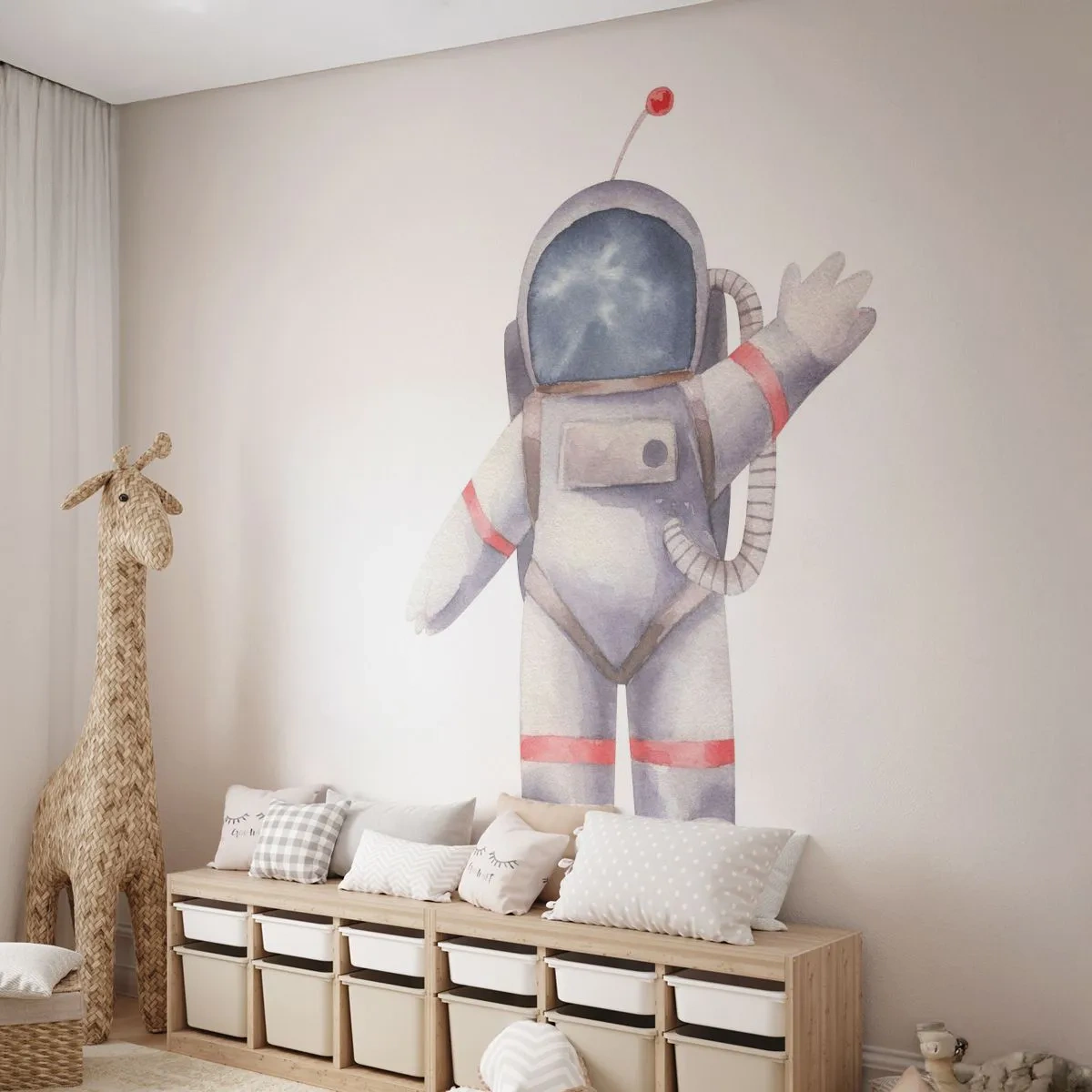 Fotobehang Premium Canvas - Tot ziens! - Astronaut, Kinderen, Minimalisme - 400x280 cm