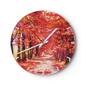 Wandklok - Klok - Een herfststeegje in intense tinten rood - 30x30cm - Herfst impressie - Moderne wanddecoratie voor woonkamer, keuken en slaapkamer ARTTOR