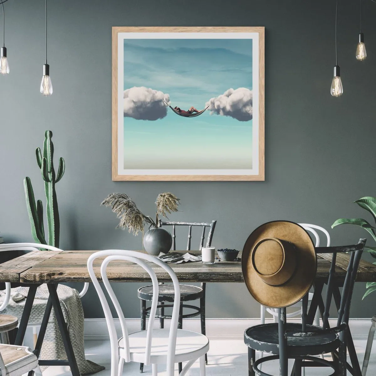 Een poster in een licht eiken lijst - Het geluk van het moment - 40x40 cm