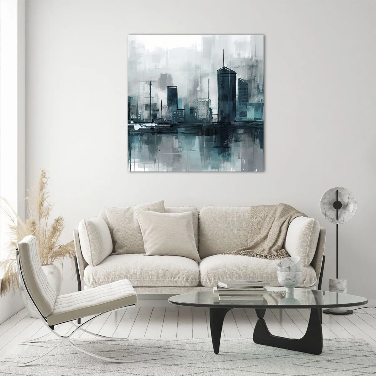 Schilderen op glas - Een stad in de kleur van regen - 70x70 cm