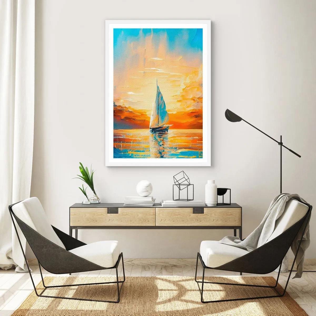 Poster in een witte lijst - Zeilen in goud - 70x100 cm