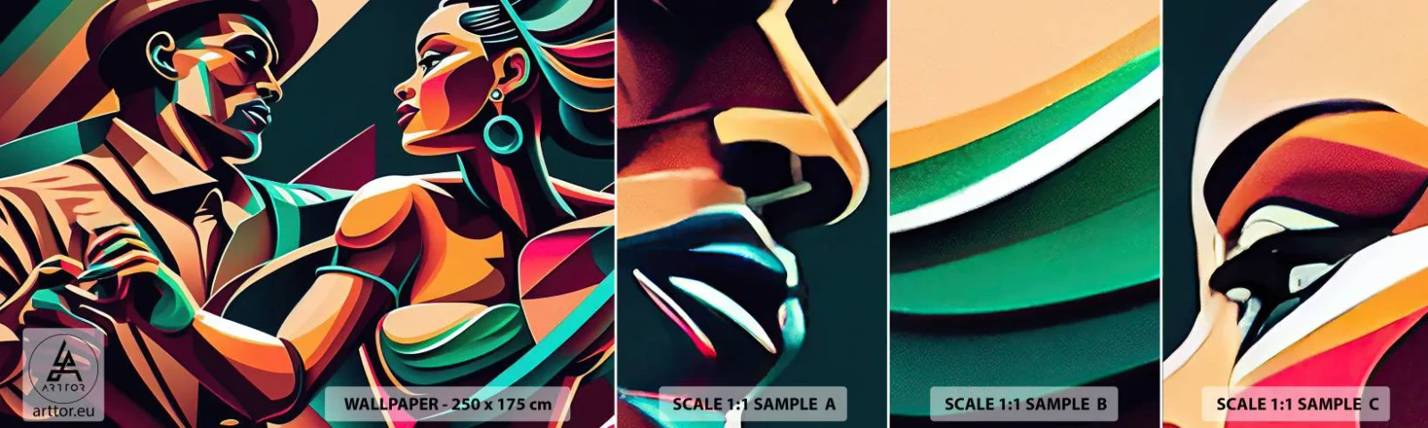 Fotobehang Monster Zelfklevend Deluxe Sticker - In het ritme van het hart - Kubisme, Stel, Dans - 100x30 cm