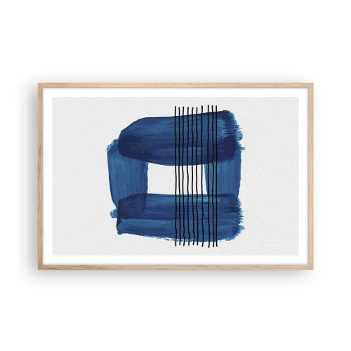 Een poster in een licht eiken lijst - Blauwe en zwarte compositie - 91x61 cm