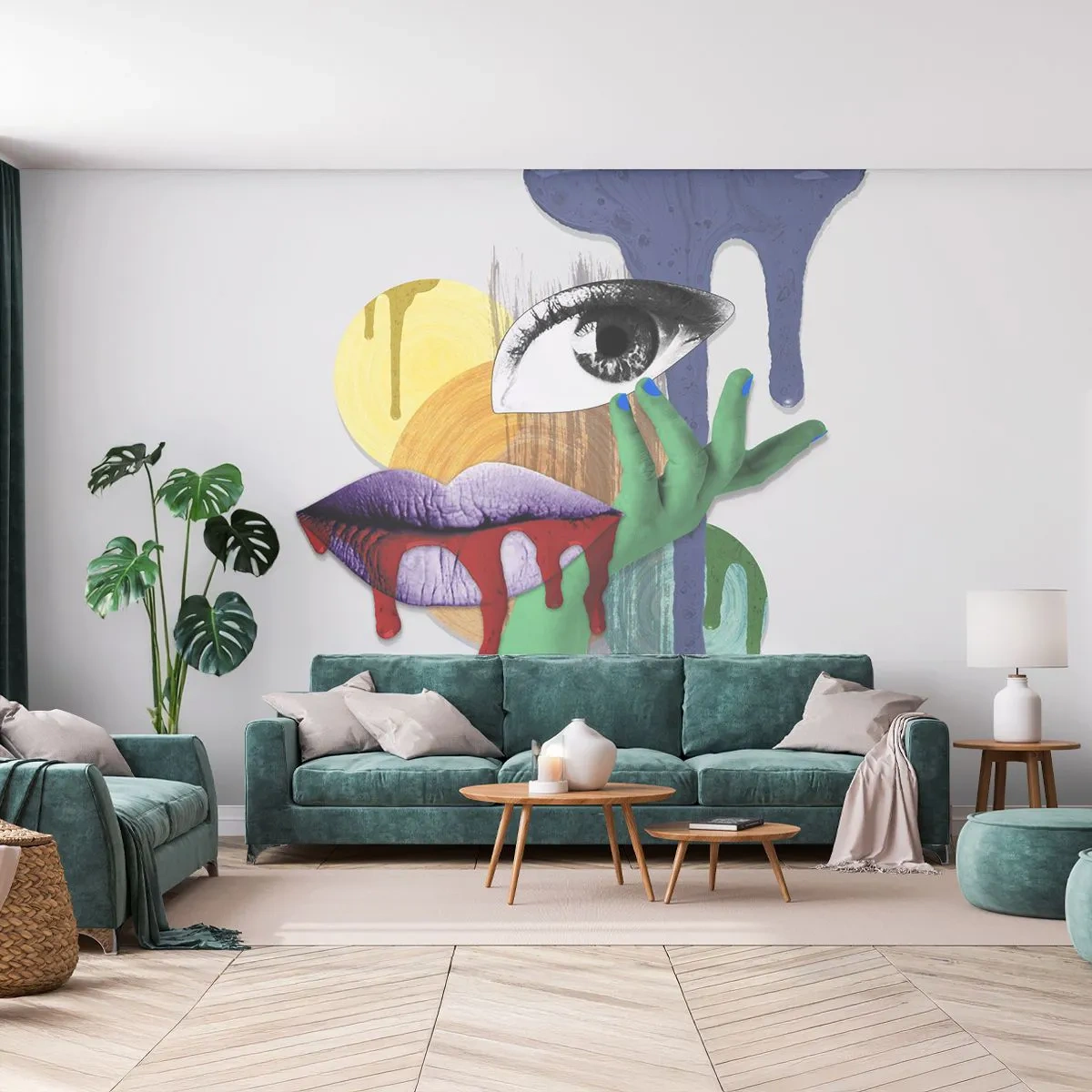 Fotobehang Premium Canvas - Een gedeconstrueerd portret - Abstractie, Deel, Oog - 450x315 cm