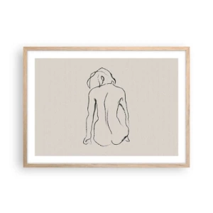 Een poster in een licht eiken lijst - Naakt meisje - 70x50 cm