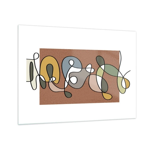 Schilderen op glas - Kleurrijke abstractie met een zwarte lijn op een bruine achtergrond - 70x50cm - Abstractie die het glimlachen waard is - Moderne wanddecoratie voor woonkamer en slaapkamer ARTTOR