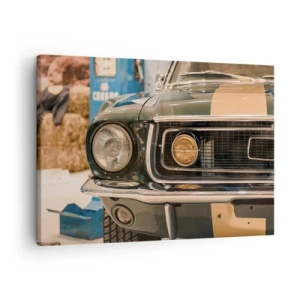 Schilderen op canvas - Een iconische retro-auto in een klassieke setting - 70x50cm - Ontmoeting met een legende - Moderne wanddecoratie voor woonkamer en slaapkamer ARTTOR