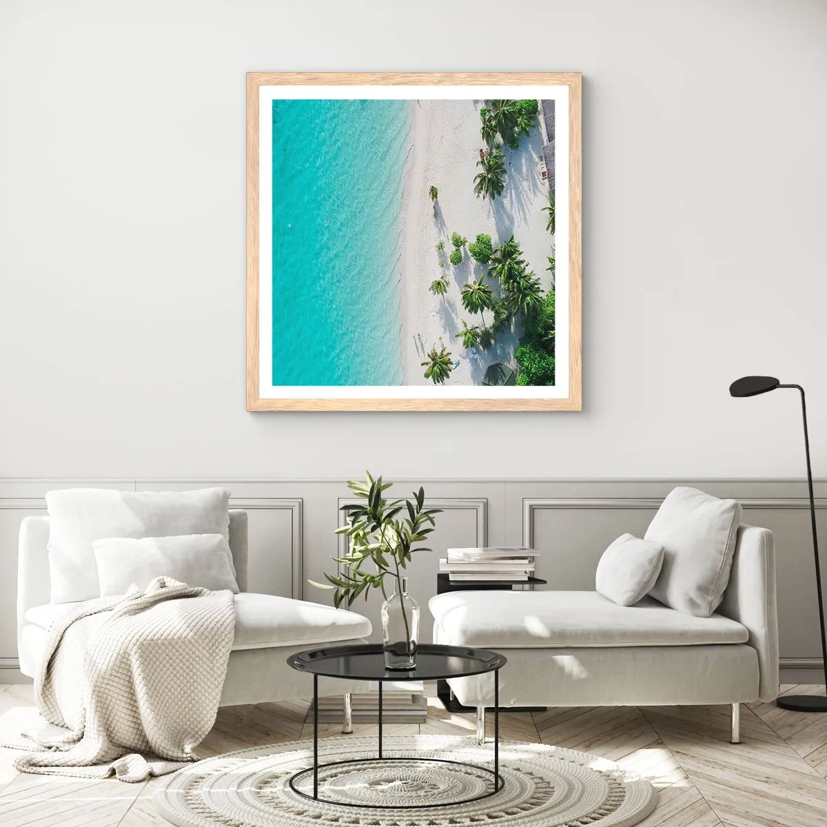 Een poster in een licht eiken lijst - Een vakantie in het paradijs - 50x50 cm