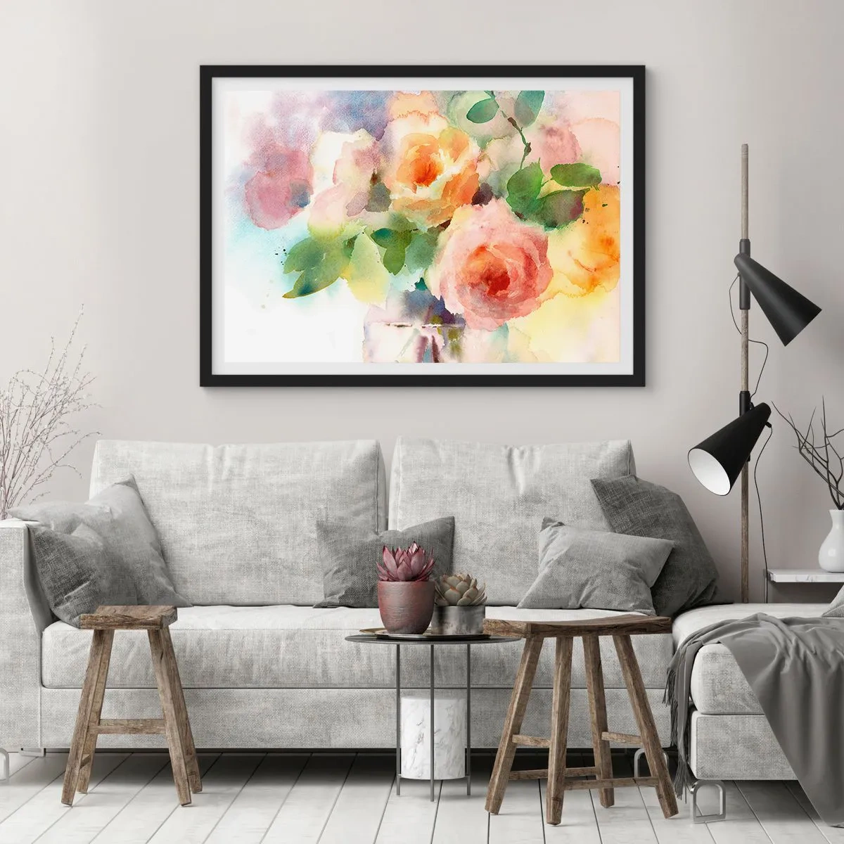 Poster in een zwarte lijst - Delicaat als aquarel - 40x30 cm