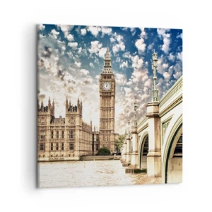 Schilderen op canvas - Luchtige wolken boven de Theems - 50x50 cm