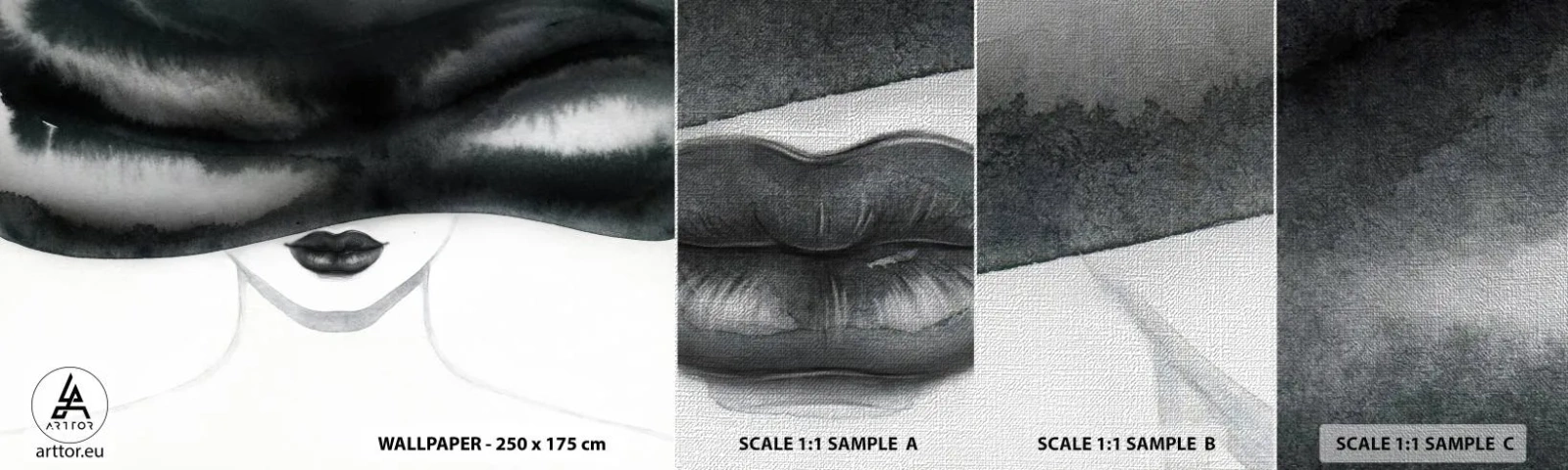 Fotobehang Monster Premium Canvas - Een sensueel mysterie - Vrouw In Een Hoed, Model, Zwart en wit - 100x30 cm