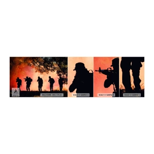 Fotobehang Monster Zelfklevend Deluxe Sticker - … Allen voor een. - Soldaat, Wapen, Geweer - 100x30 cm