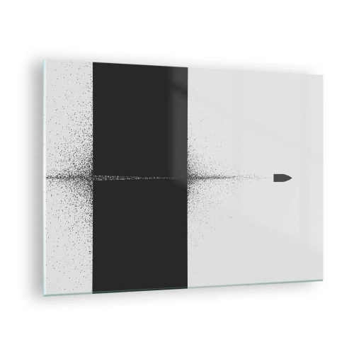 Schilderen op glas - Een abstracte compositie van zwart en wit met een dynamische lijn - 70x50cm - Rechtstreeks naar het doel - Moderne wanddecoratie voor woonkamer en slaapkamer ARTTOR