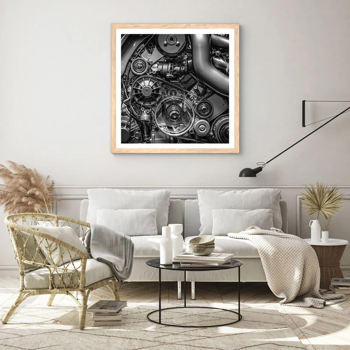 Een poster in een licht eiken lijst - De poëzie van mechanica - 50x50 cm