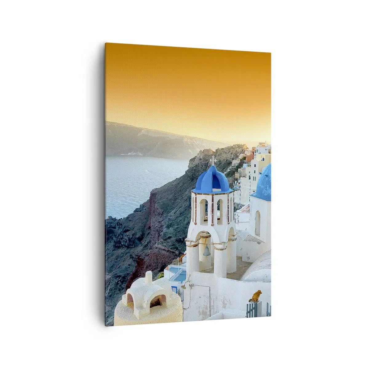 Schilderen op canvas - Santorini - genesteld tegen de rotsen - 80x120 cm