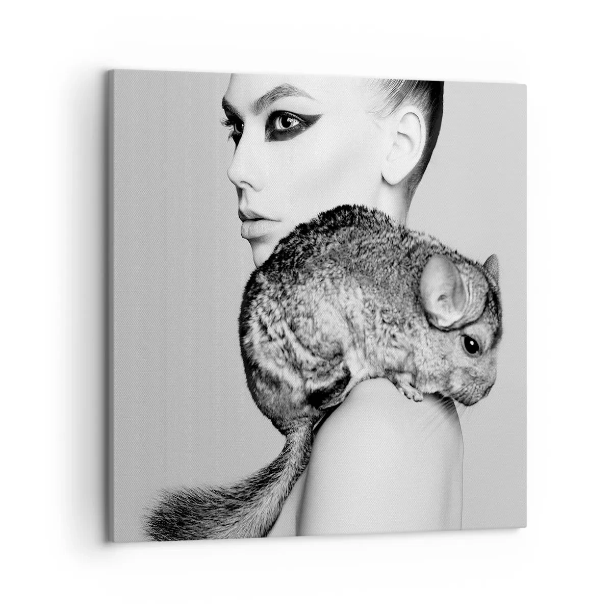 Schilderen op canvas - Dame met een chinchilla - 50x50 cm