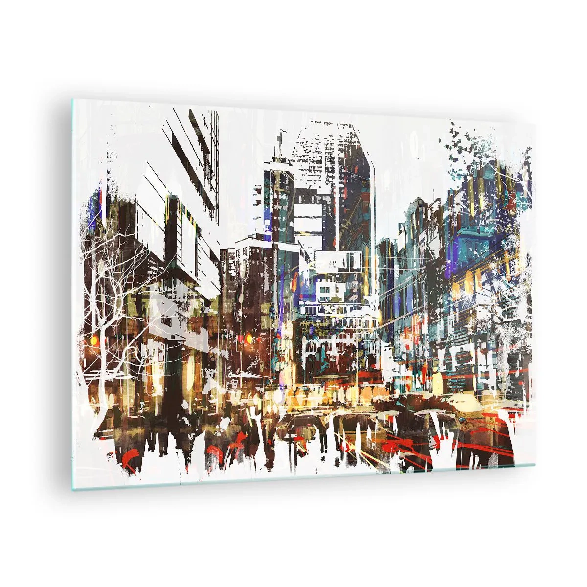Schilderen op glas - Kleurrijke stadslichten in een artistieke, twinkelende stijl - 70x50cm - Een glinsterende stad - Moderne wanddecoratie voor woonkamer en slaapkamer ARTTOR