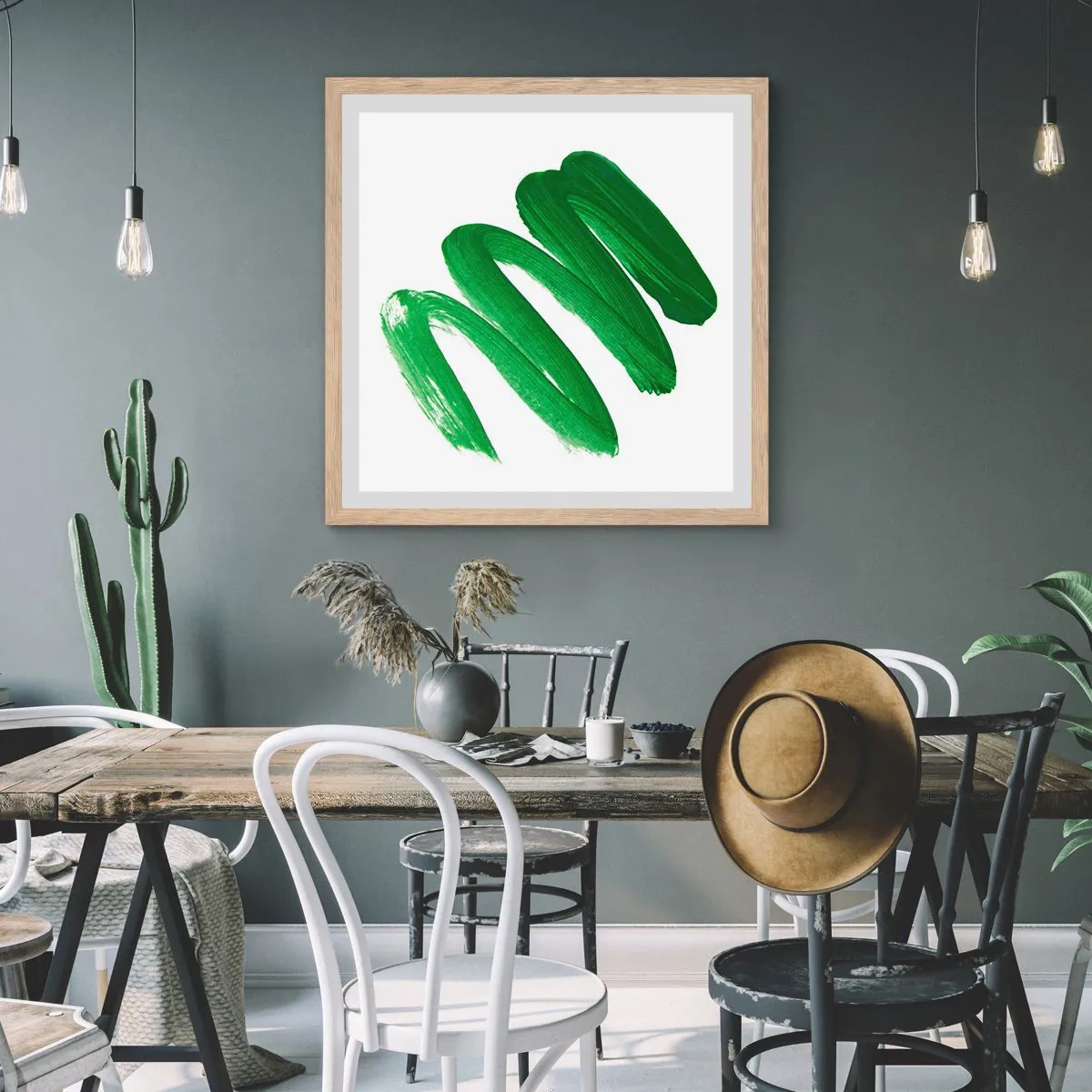 Een poster in een licht eiken lijst - Groene grap - 40x40 cm