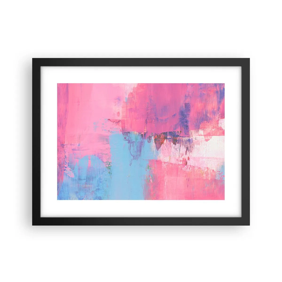 Poster in een zwarte lijst - Roze, blauw en een vleugje licht - 40x30 cm
